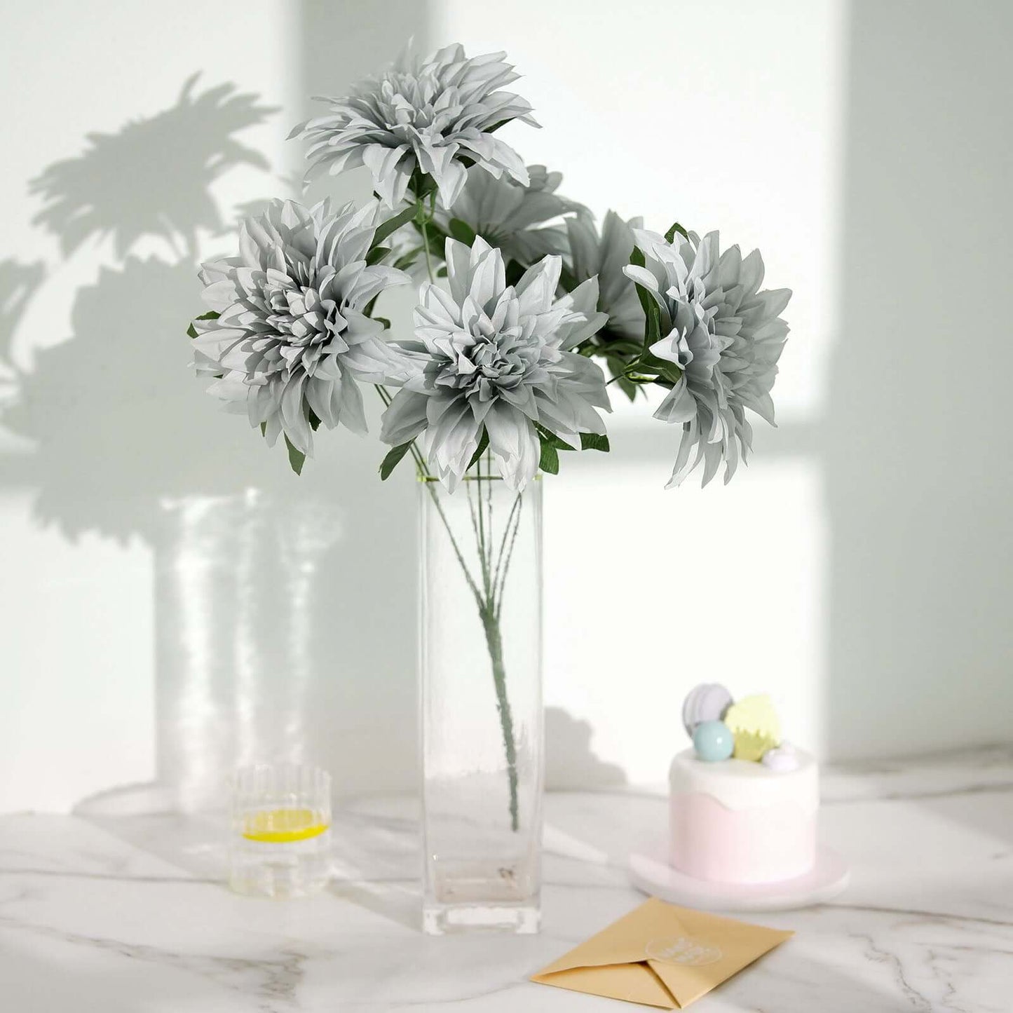 2 Bouquets 20" Silver Artificial Silk Dahlia Flower Spray Bushes