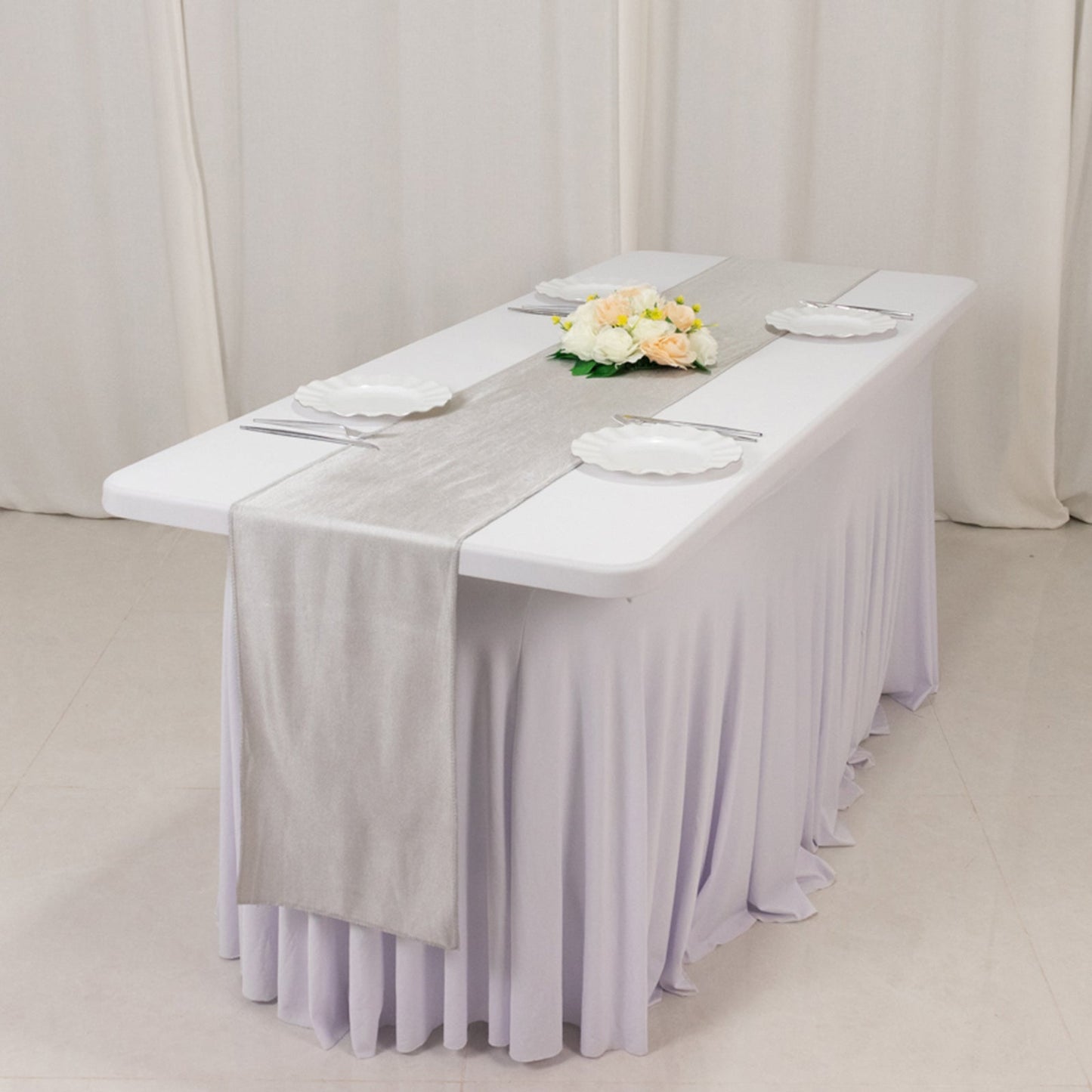 Scuba Polyester 12"x108" Table Runner Shimmer Silver - Wrinkle-Free Table Linen