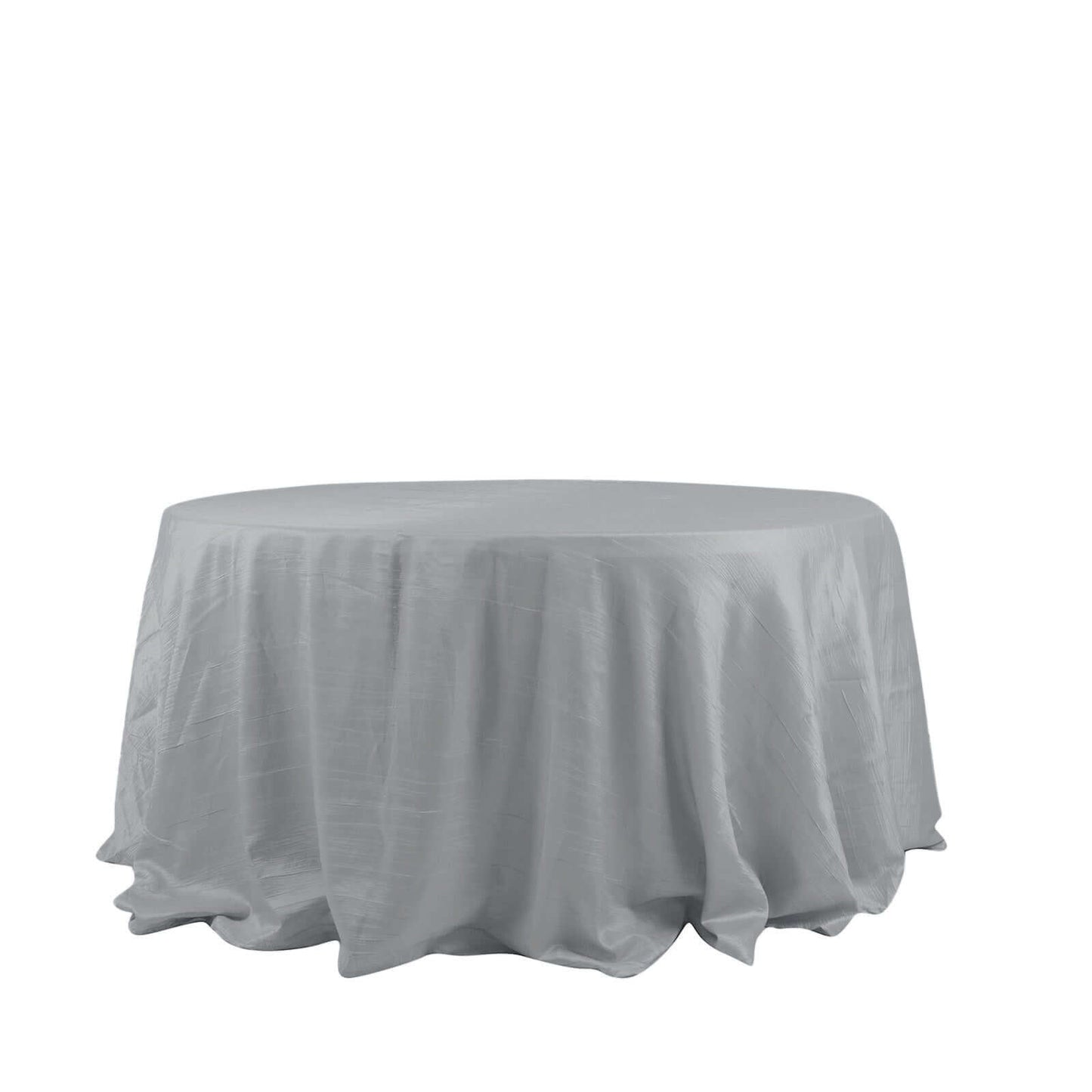 Taffeta 132" Round Tablecloth Silver - Seamless Accordion Crinkle Table Cover