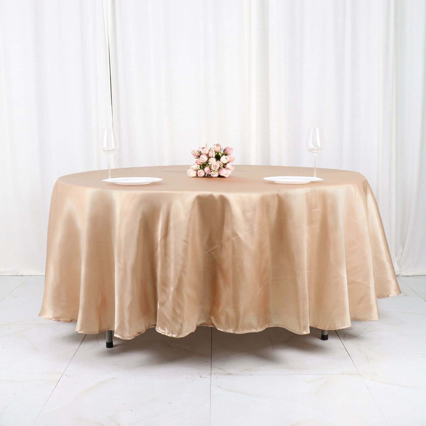 Satin 108" Round Tablecloth Nude - Smooth and Lustrous Table Cover