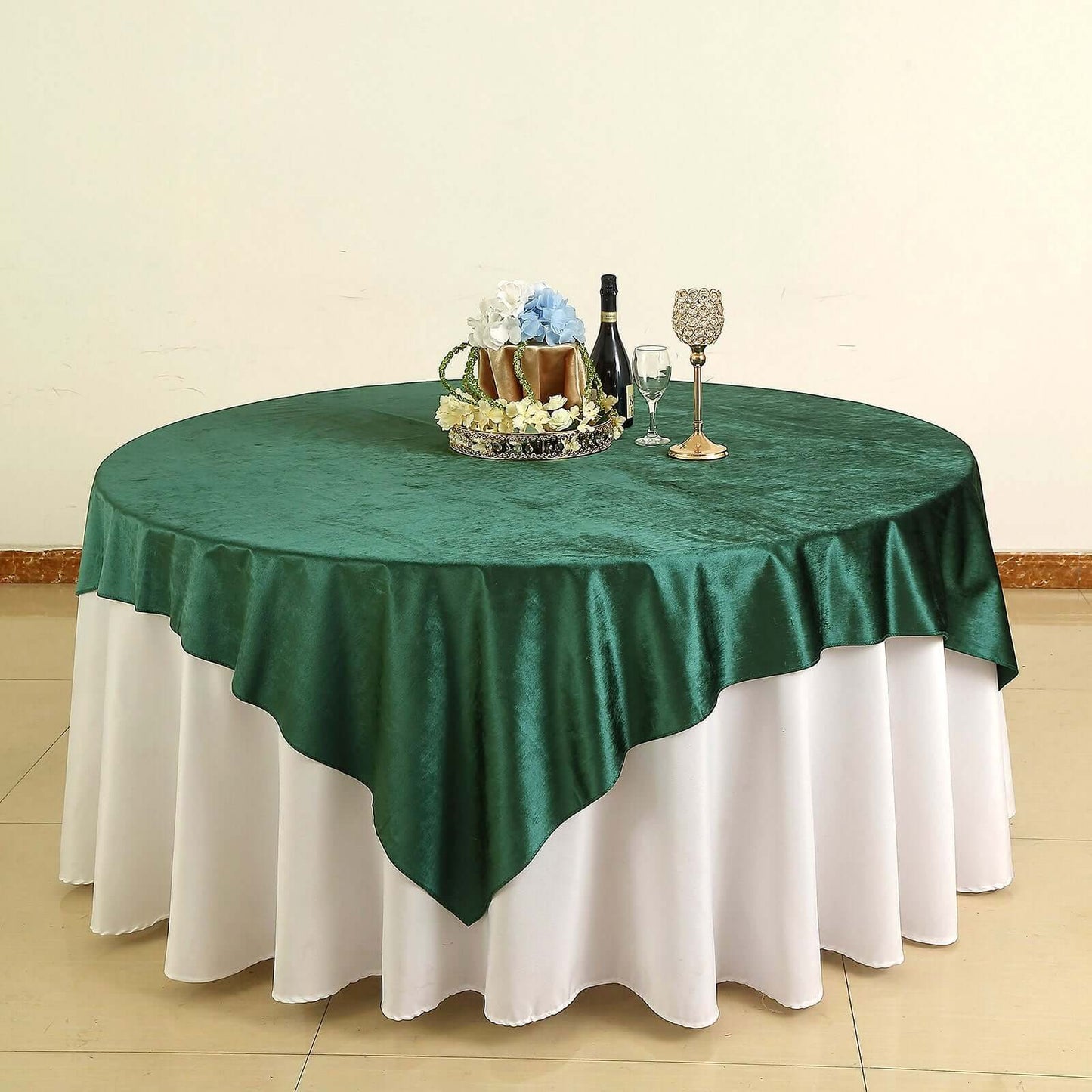 Velvet 72"x72" Table Overlay Square Tablecloth Hunter Emerald Green - Premium Soft Finish Table Topper