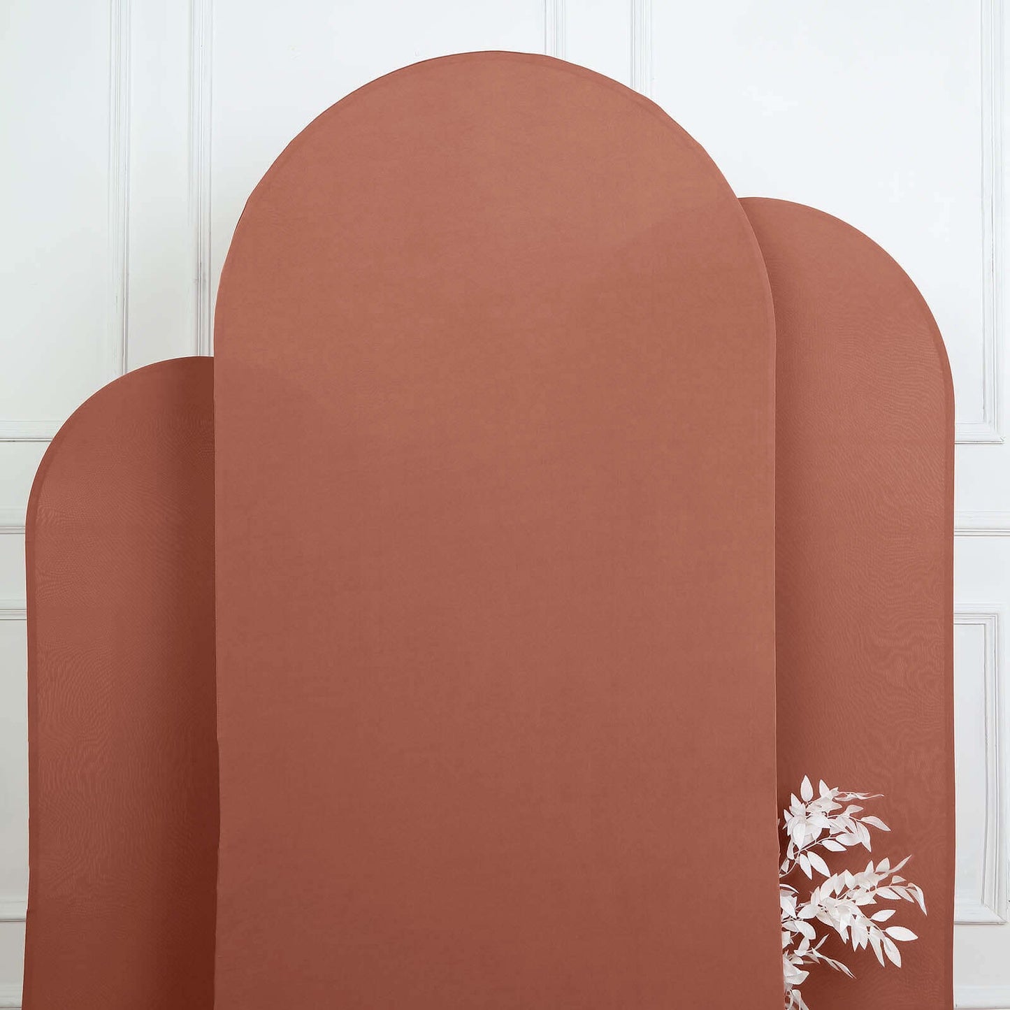 7ft Matte Terracotta (Rust) Spandex Fitted Chiara Backdrop Stand Cover For Round Top Wedding Arch