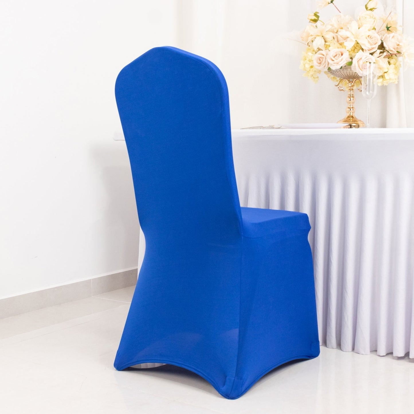 Premium Spandex Chair Cover with Foot Pockets for Banquet Chairs Royal Blue - Stretch 220GSM Fitted Slipcover - Chair