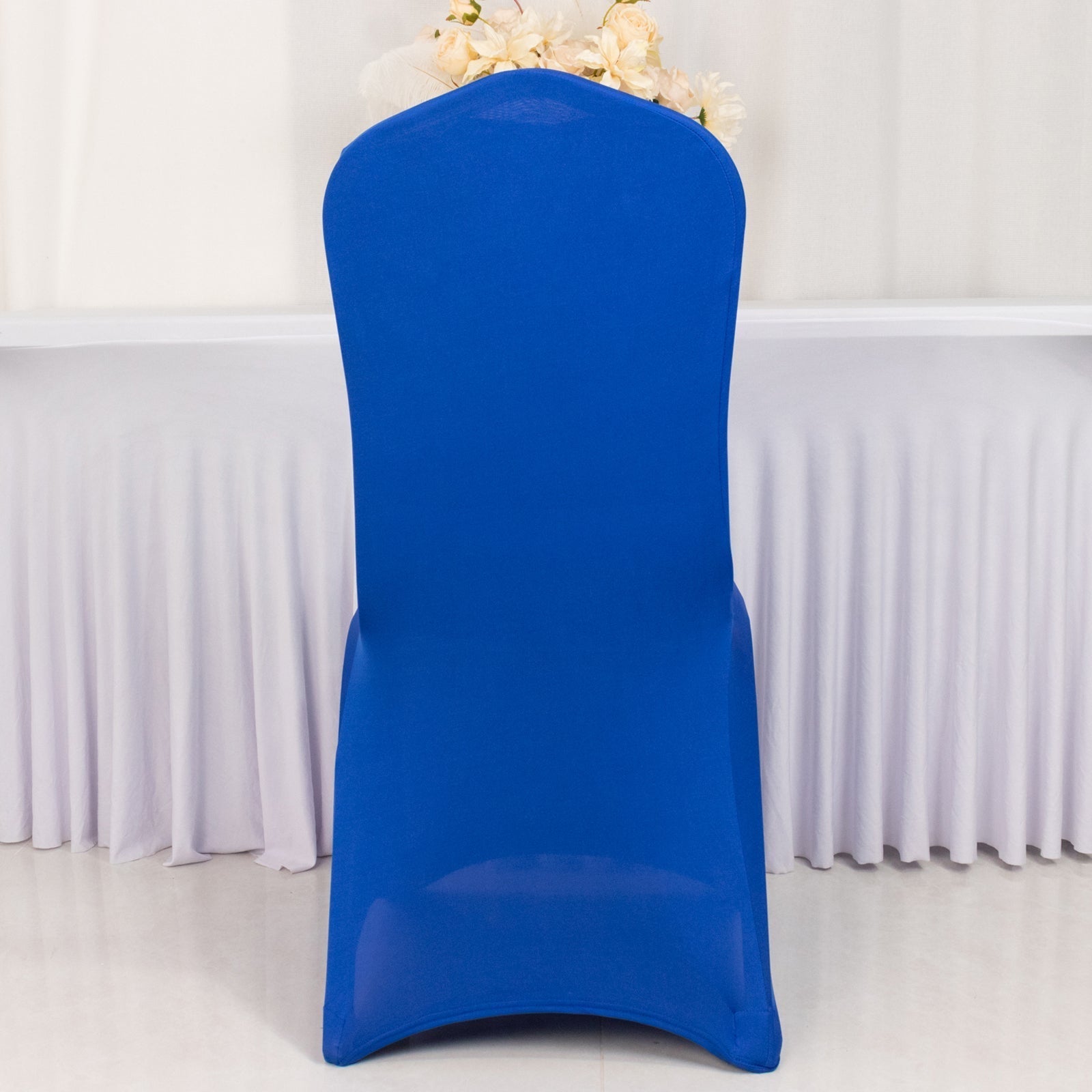 Premium Spandex Chair Cover with Foot Pockets for Banquet Chairs Royal Blue - Stretch 220GSM Fitted Slipcover - Chair