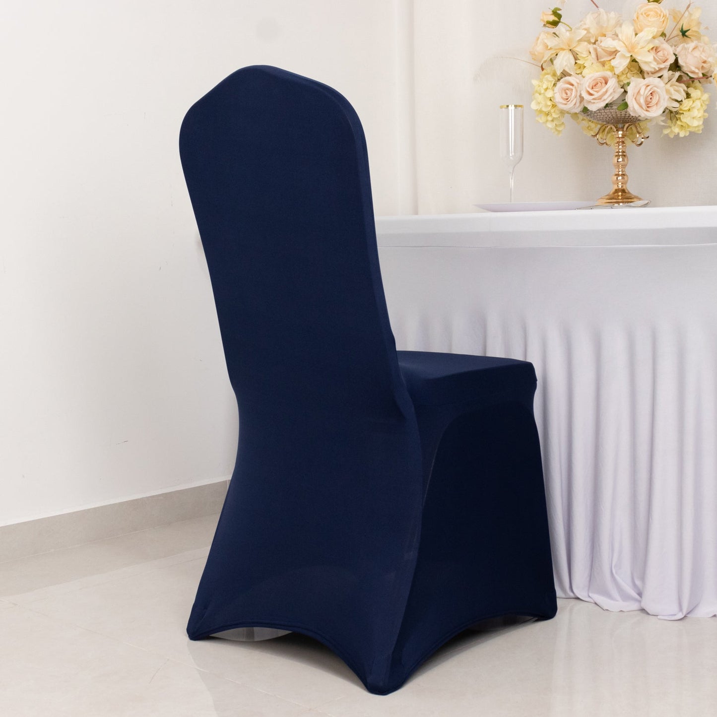 Premium Spandex Chair Cover with Foot Pockets for Banquet Chairs Navy Blue - Stretch 220GSM Fitted Slipcover - Chair