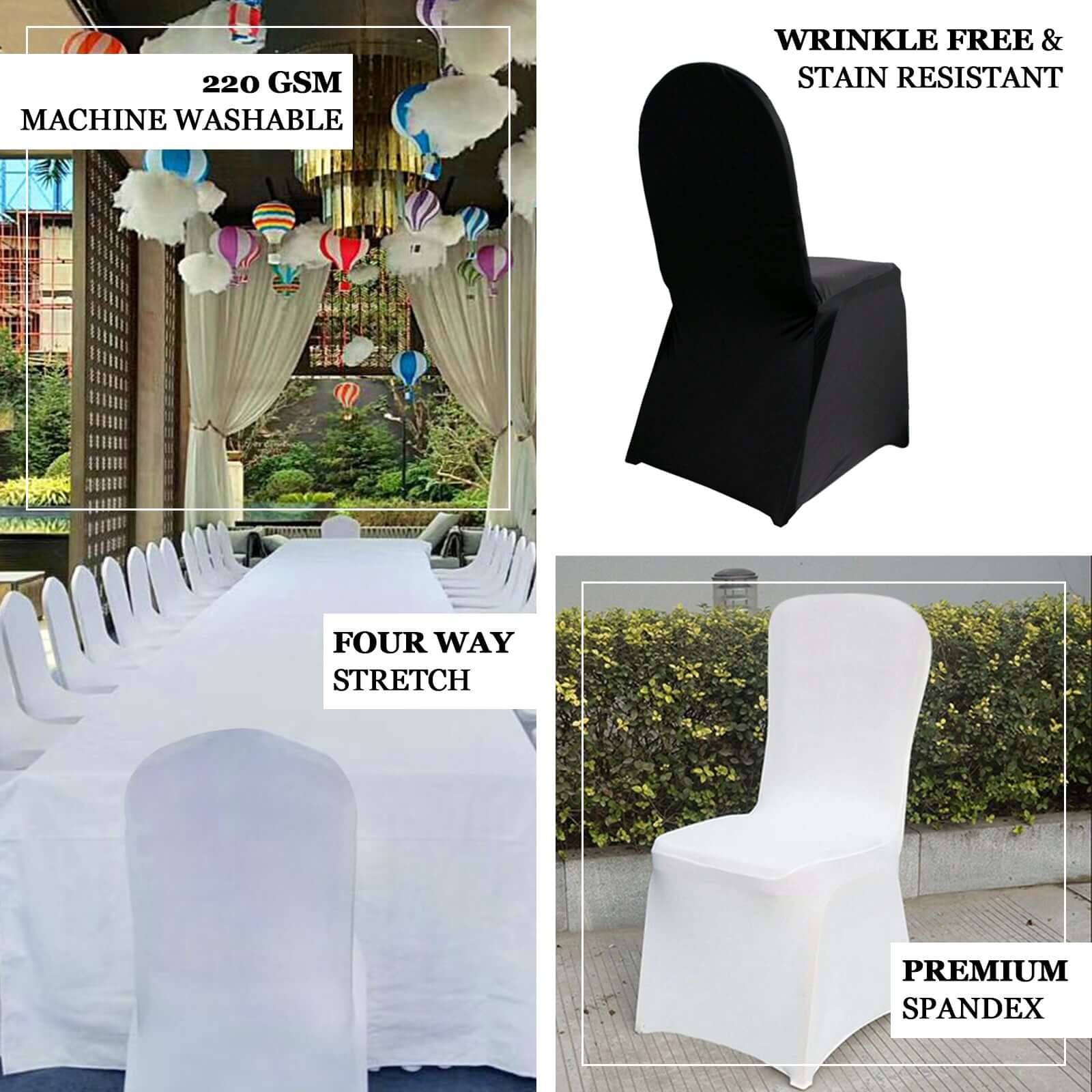 Premium Spandex Chair Cover with Foot Pockets for Banquet Chairs Navy Blue - Stretch 220GSM Fitted Slipcover - Chair