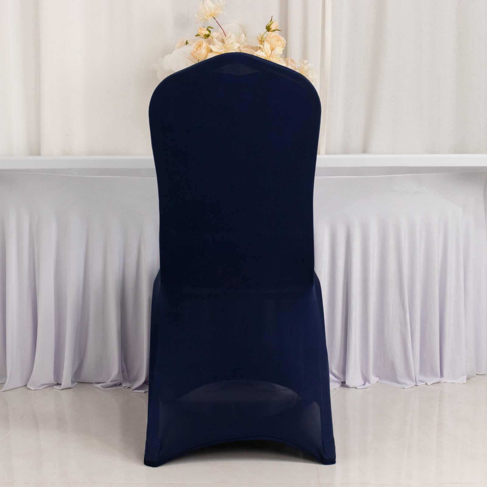 Premium Spandex Chair Cover with Foot Pockets for Banquet Chairs Navy Blue - Stretch 220GSM Fitted Slipcover - Chair