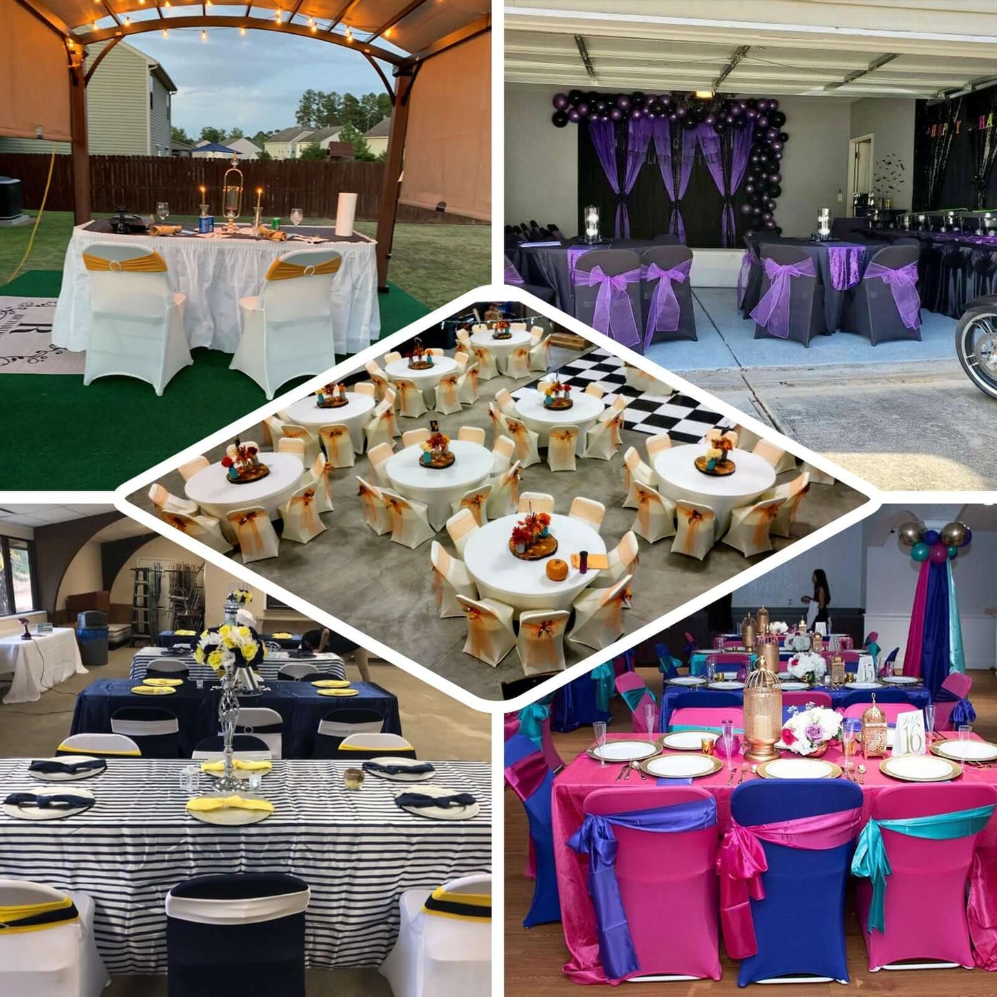 Stretch Spandex Chair Cover Champagne for Folding Chairs - Reusable & Wrinkle-Resistant 160GSM Fitted Slipcover