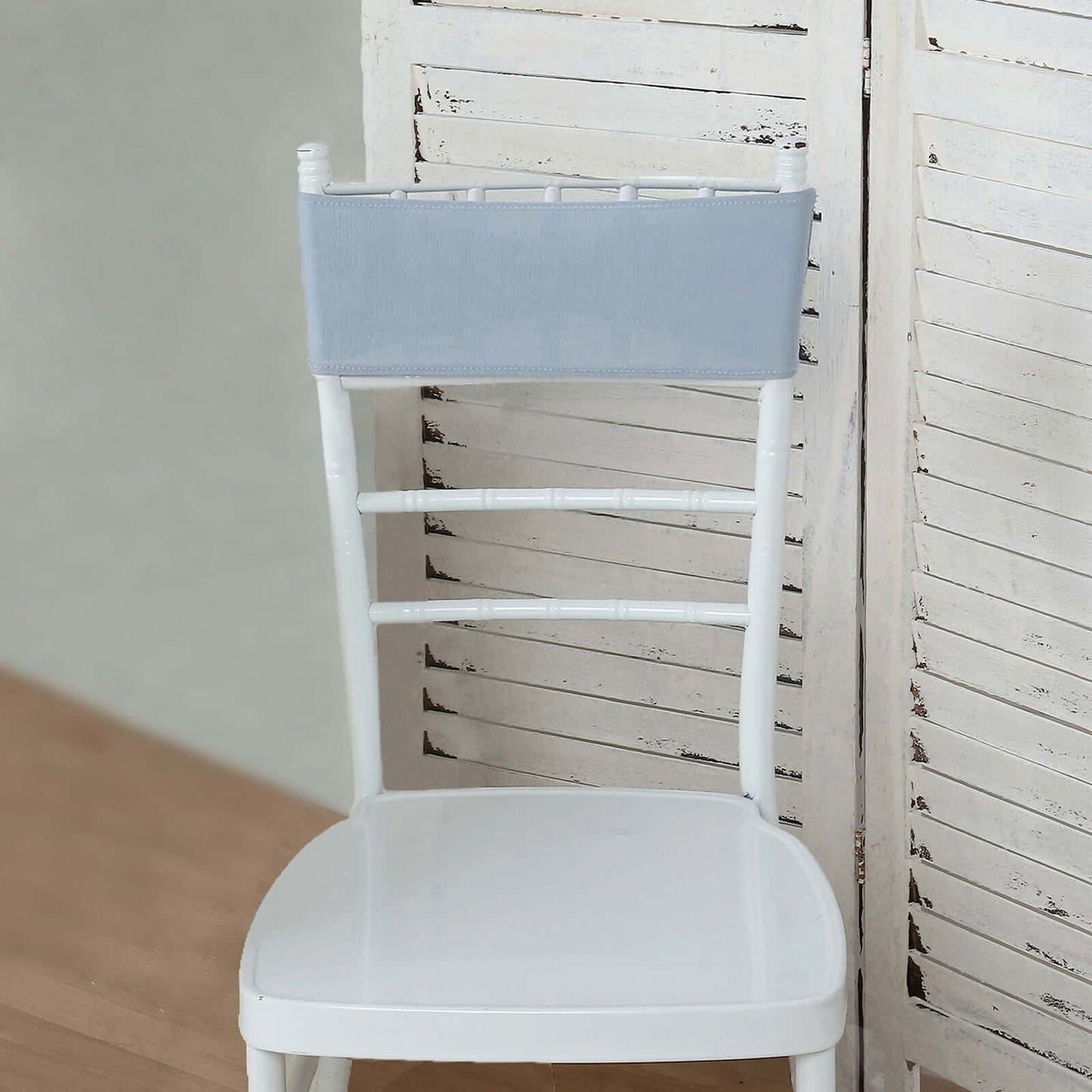 5 Pack Stretch Spandex Chair Sashes Dusty Blue - Reusable Chair Bands with Silver Diamond Ring Slide Buckle 5"x14"