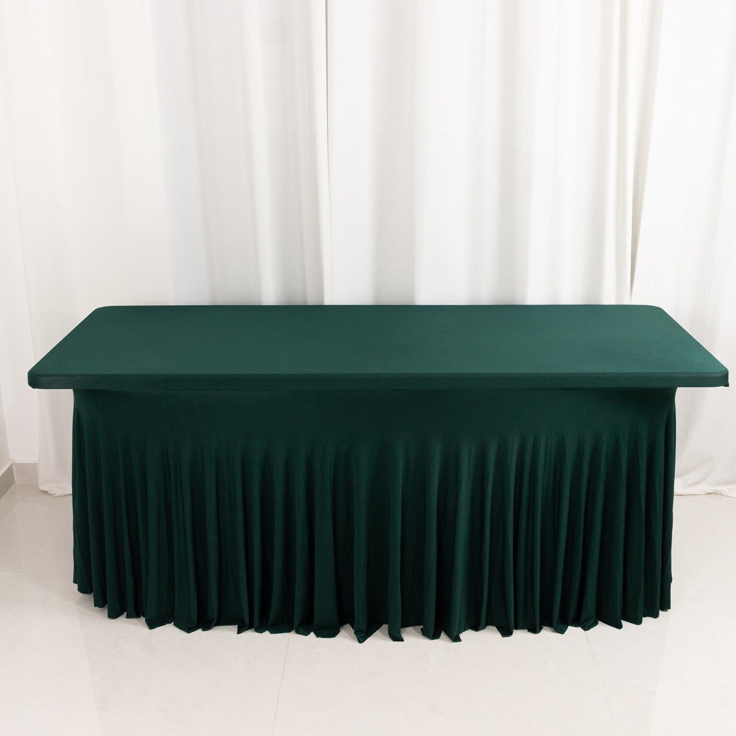 Spandex Rectangle 72"x30" Table Skirt Hunter Emerald Green with Wavy Skirt-Like Effect Table Cover