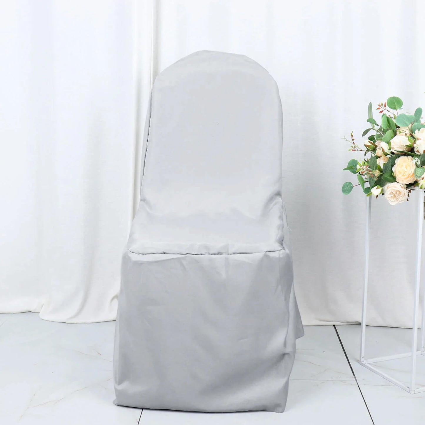 10 Pack Polyester Chair Cover for Banquet Chairs Silver - Stain-Resistant Reusable Slip-On Slipcover