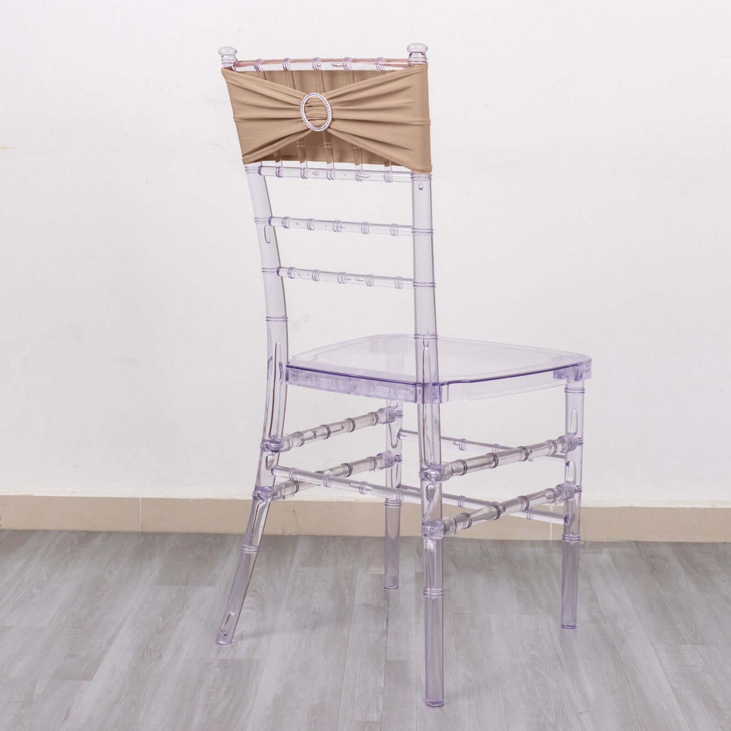 5 Pack Stretch Spandex Chair Sashes Nude - Reusable Chair Bands with Silver Diamond Ring Slide Buckle 5"x14"