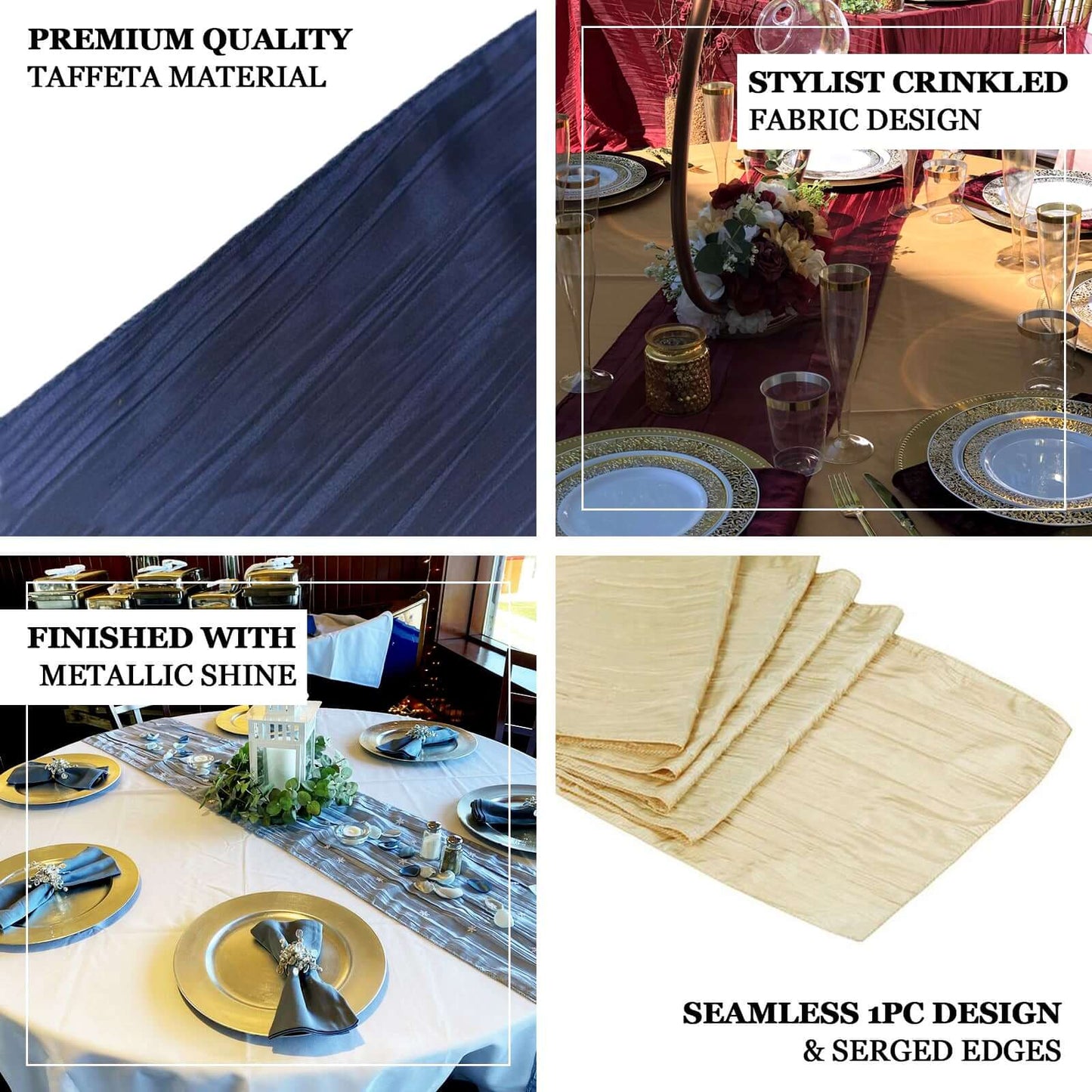 Taffeta 12"x108" Table Runner Hunter Emerald Green - Accordion Crinkle Design