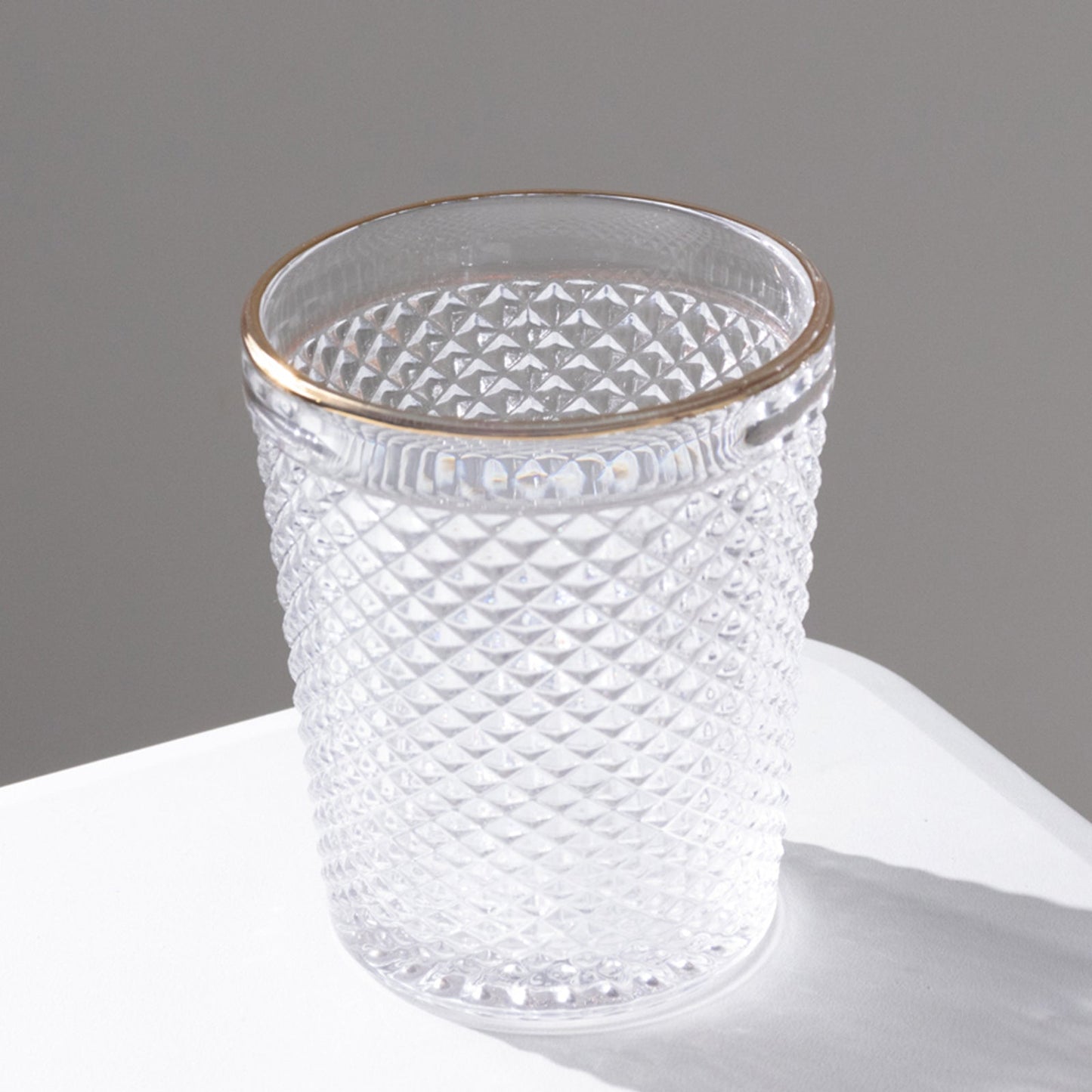 6-Pack Tumbler Glasses Clear Hobnail Design with Gold Rim - Embossed Diamond Pattern Glassware for Drinks & Parties 11oz 4"