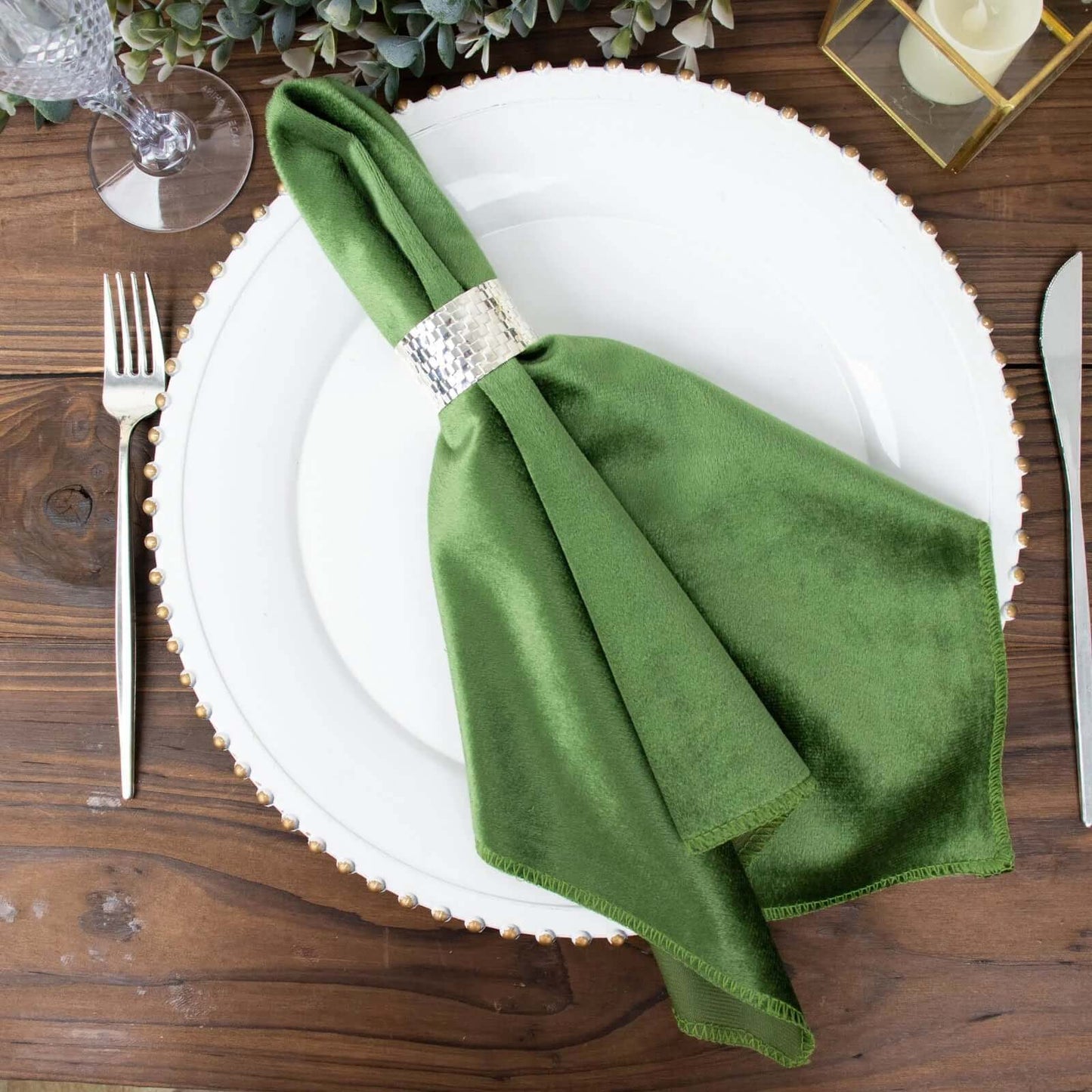 5 Pack Premium Velvet 20"x20" Napkins Olive Green - Soft Sheen Finish Cloth Napkins