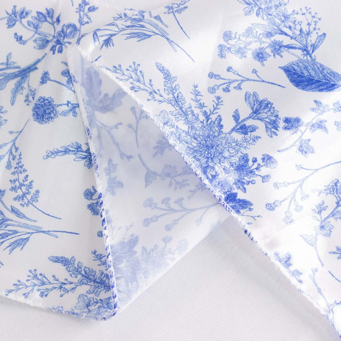 Satin Rectangular 90"x132" Tablecloth White/Blue French Toile Design - Seamless Stylish & Wrinkle-Resistant Table Cover