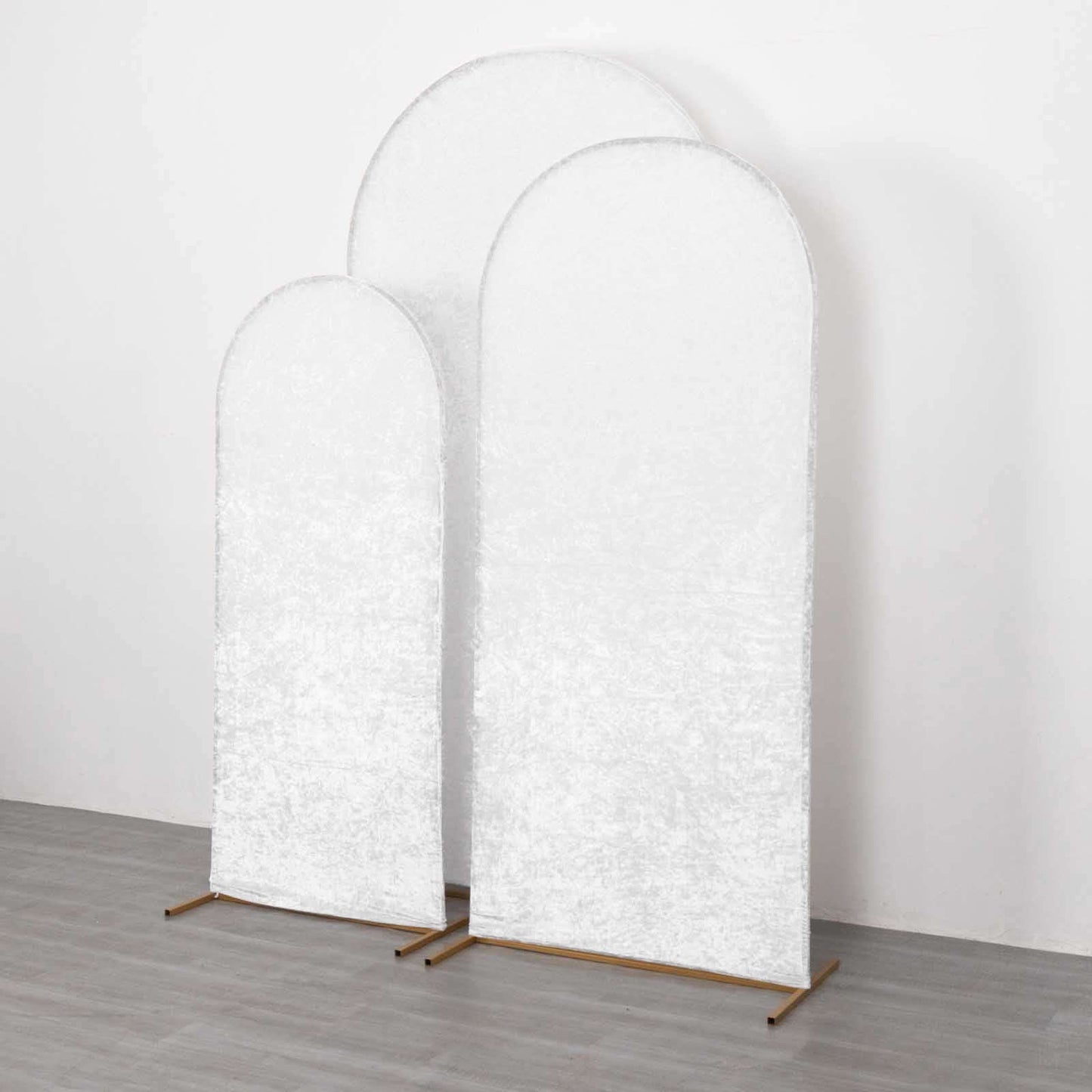 Set of 3 White Crushed Velvet Chiara Backdrop Stand Covers For Round Top Wedding Arches - 5ft, 6ft, 7ft