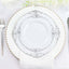 10-Pack Plastic 10" Round Dinner Plates in White with Silver Leaf Embossed Rim - Disposable Vintage Baroque Style Plates