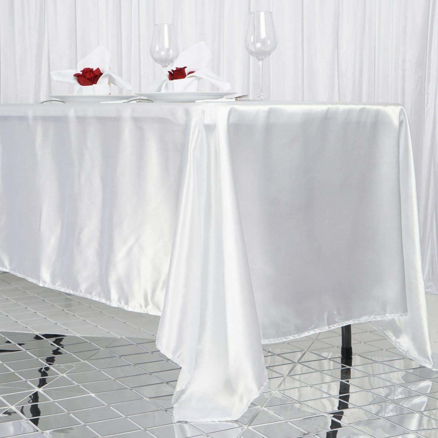 Satin Rectangular 72"x120" Tablecloth White - Smooth & Easy to Maintain Table Cover For Classy Weddings & Events