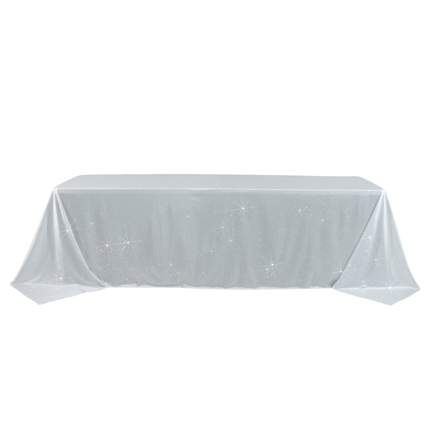 Scuba Rectangular Tablecloth 90"Ã—156" White with Rhinestone Accents â€“ Seamless, Wrinkle-Free, Stain-Resistant Event Linen