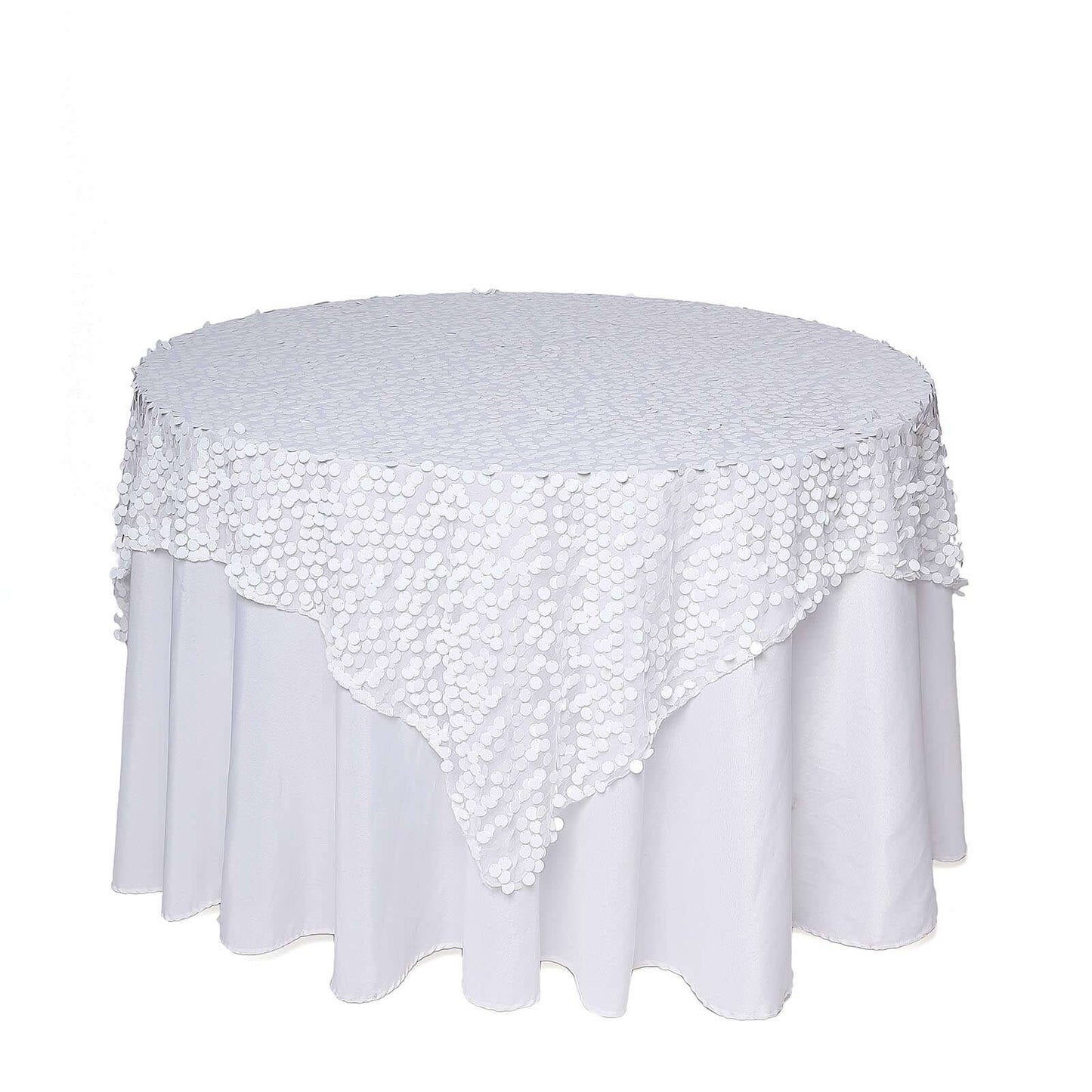 Sequin 72"x72" Table Overlay Square Tablecloth White - Big Payette Design for Classy Celebrations