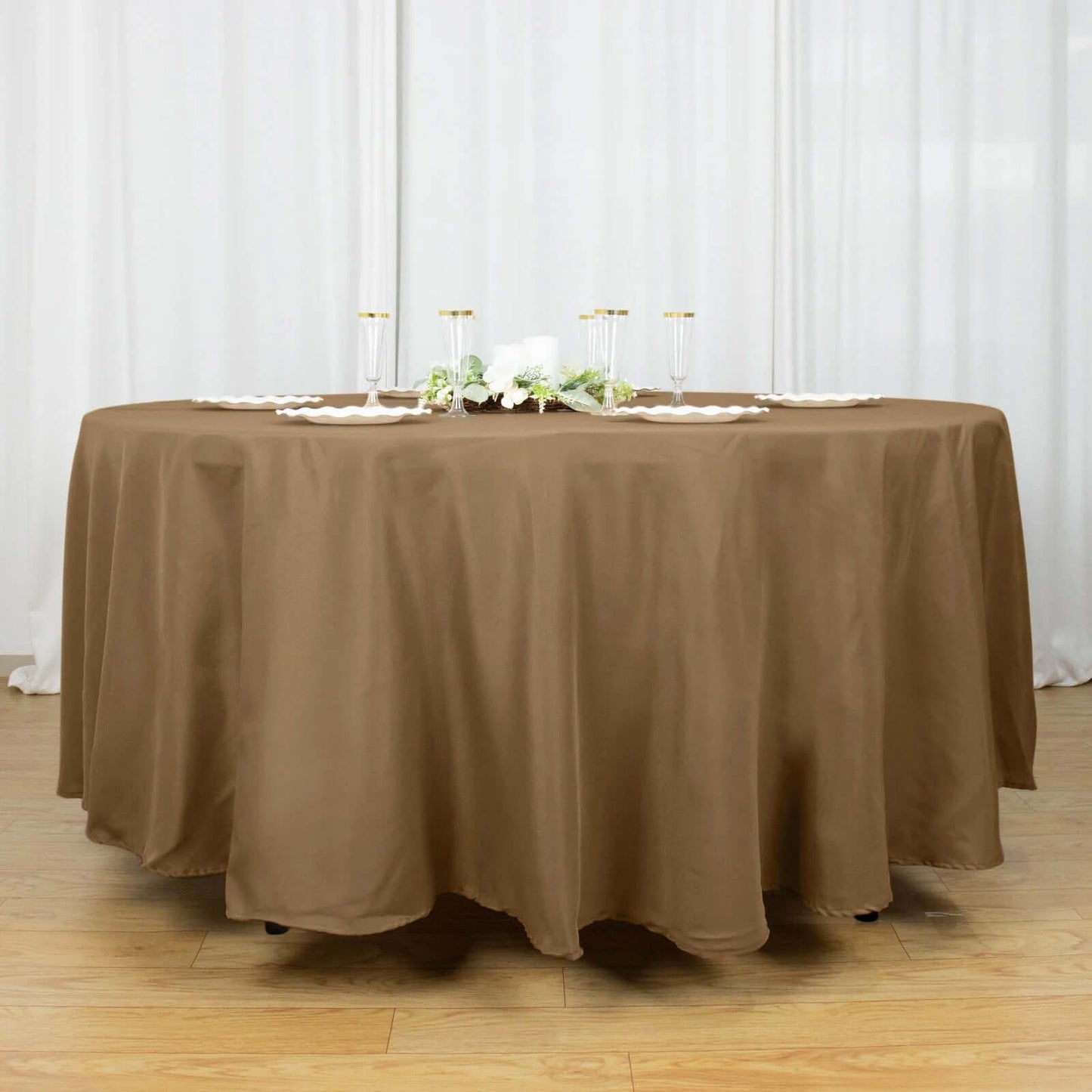 Polyester 108" Round Tablecloth Taupe - Wrinkle-Resistant Table Cover