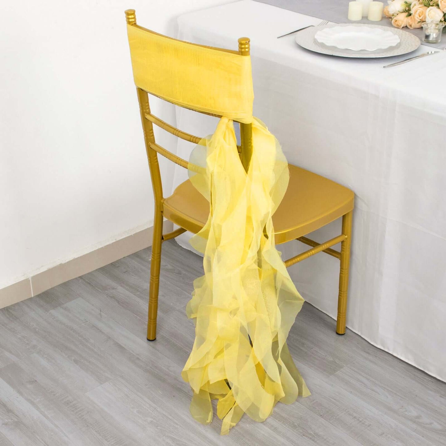 Chiffon Chair Sash with Curly Design Yellow - Stylish Chair Decorations
