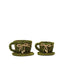 Set of 2 Teacup Shaped Planter Boxes Preserved Moss with Twine Green - Flower Basket Centerpieces 5", 4"