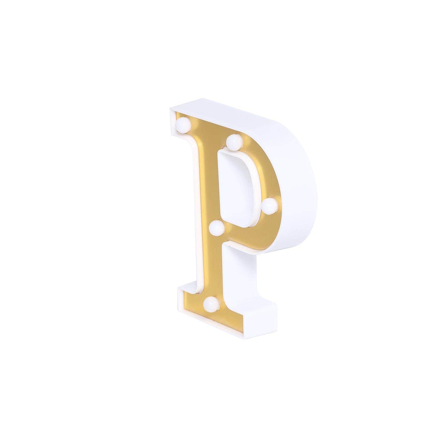 3D Marquee Letter "P" Warm White 5 LED Lights Gold - Chic Light-Up Decor for Events 6"