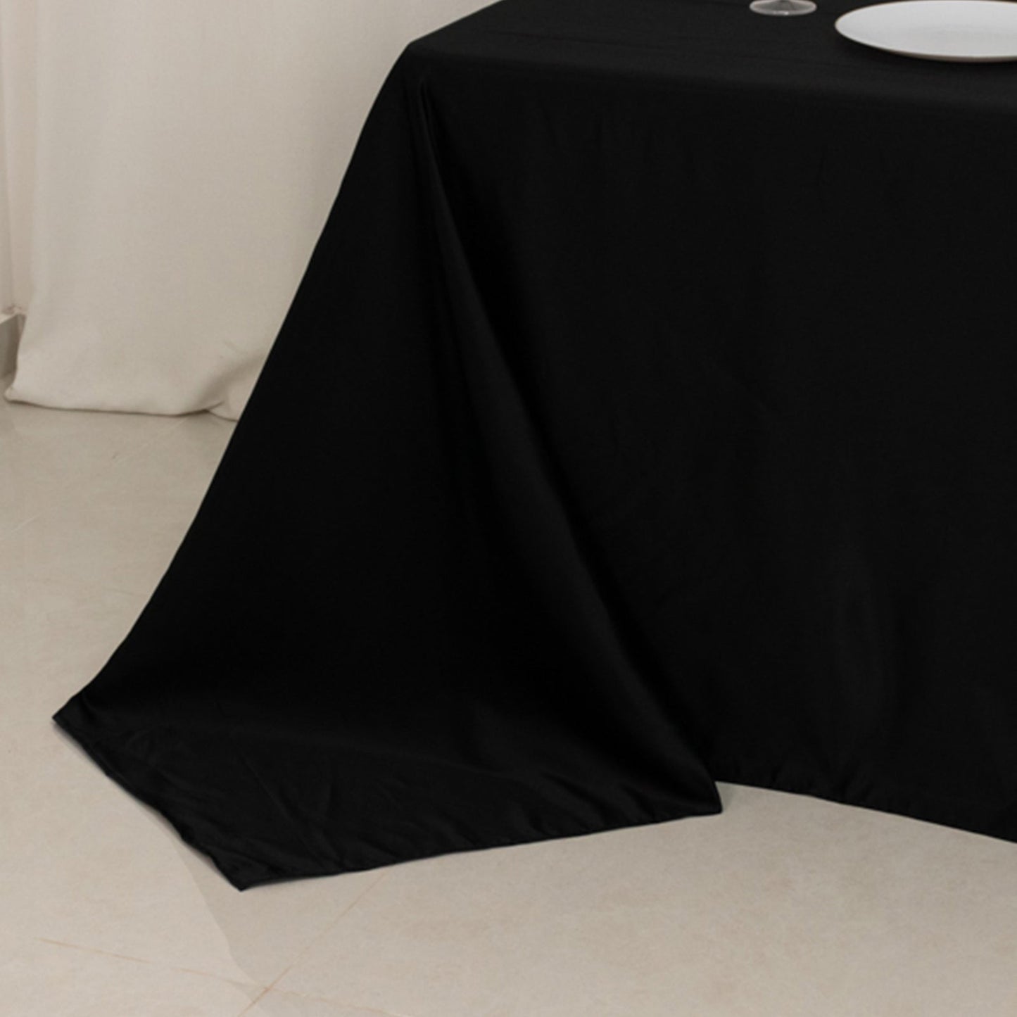 Lamour Satin 90"x156" Rectangle Tablecloth Black - Luxurious, Soft Seamless Table Cover for Stylish Settings
