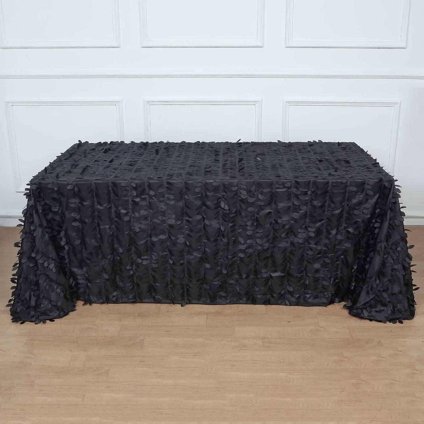 Taffeta 90"x132" Rectangle Tablecloth Black | 3D Leaf Petal Design Seamless Table Cover
