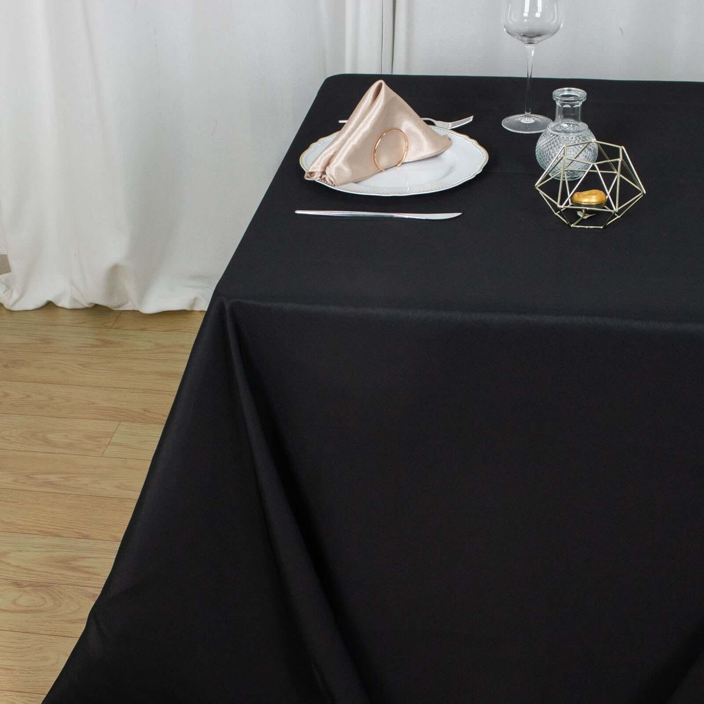 Premium Polyester Square Tablecloth 90"x90" Black 220GSM Wrinkle-Resistant Table Cover