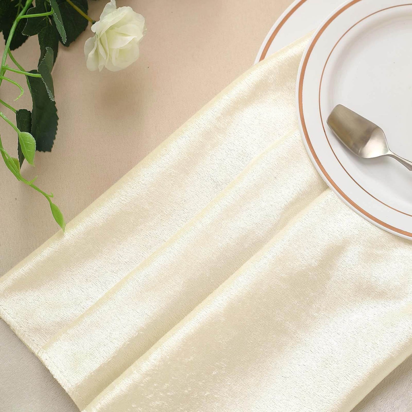 5 Pack Premium Velvet 20"x20" Napkins Ivory - Soft Sheen Finish Cloth Napkins