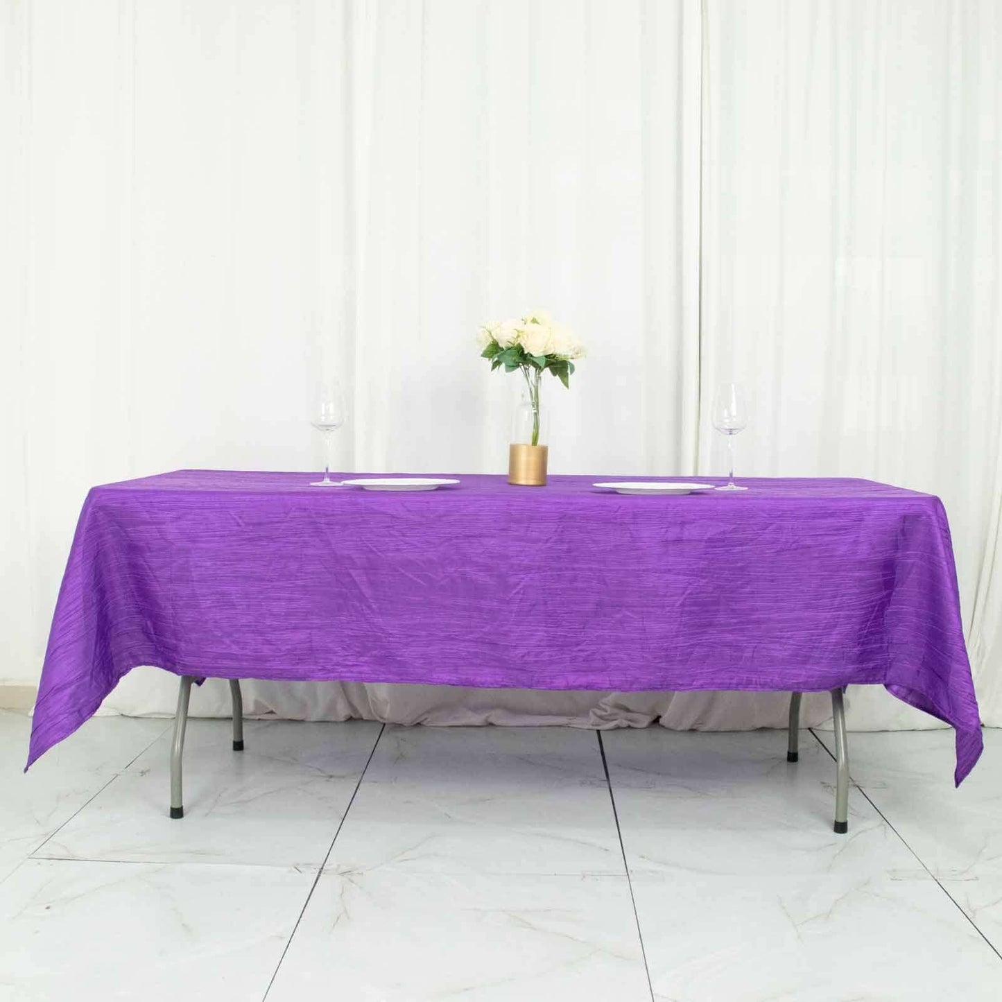 Taffeta 60"x102" Rectangle Tablecloth Purple - Accordion Crinkle Table Cover