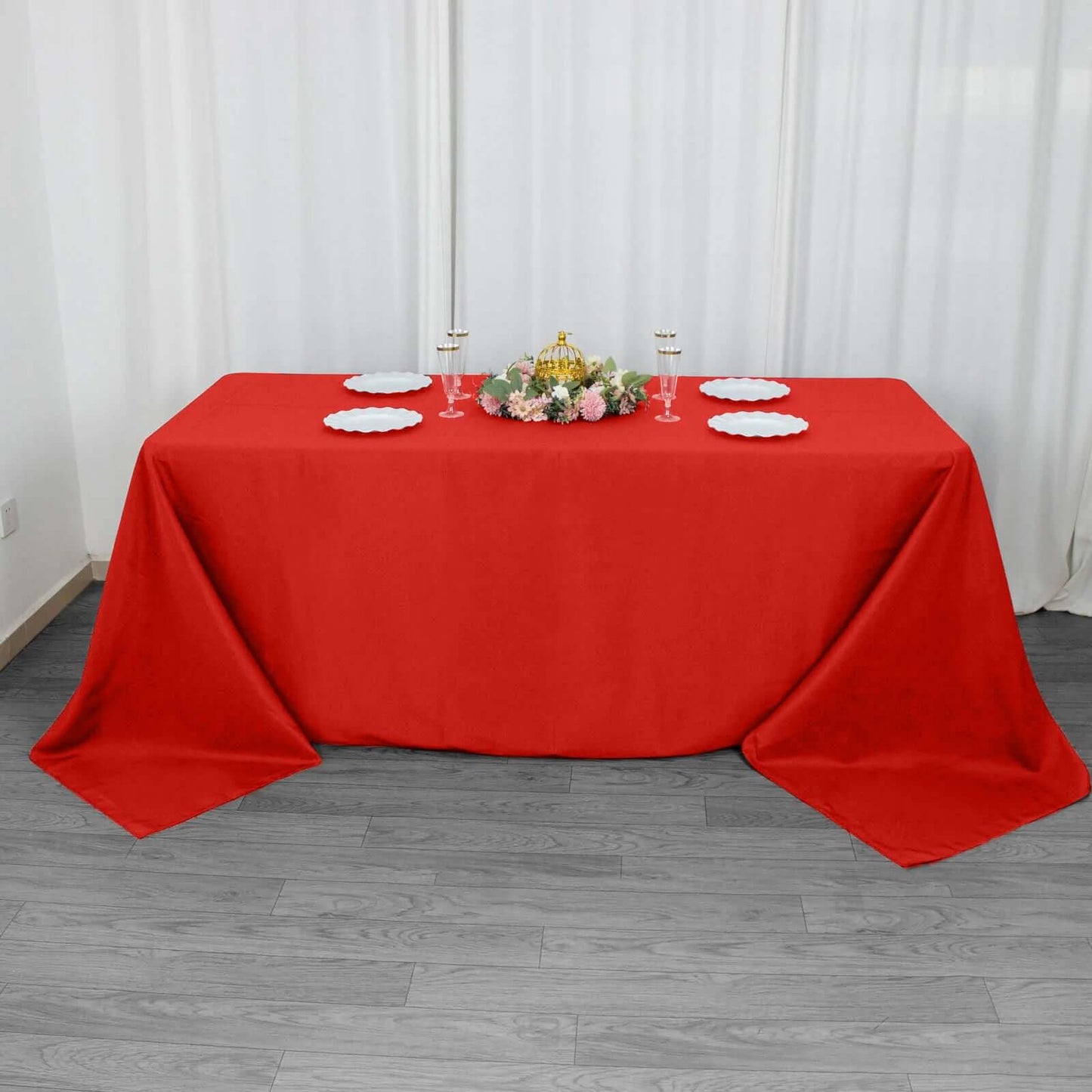 Premium Polyester 90"x132" Rectangle Tablecloth Red - Seamless 220GSM Stain-Resistant Table Cover