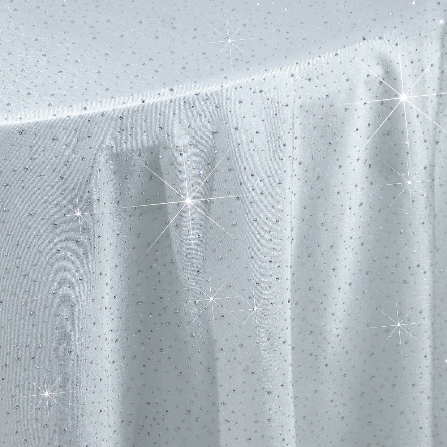 Scuba Round Tablecloth 120â€³ White with Rhinestone Accents â€“ Seamless, Wrinkle-Free, Stain-Resistant Event Linen