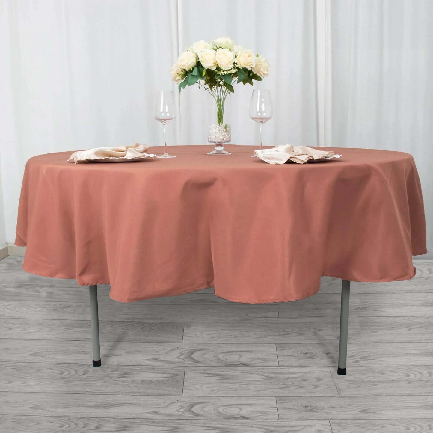 Premium Polyester 90" Round Tablecloth Terracotta (Rust) - Stain and Wrinkle-Resistant Design with 220GSM Thickness Table Cover
