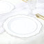 10-Pack Economy Plastic Round Charger Plates 13" in White with Silver Scalloped Rim, Decorative Dinner Party Serving Plates