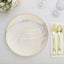 10-Pack Plastic 10" Round Dinner Plates in White with Gold Wave Brush Strokes Pattern - Disposable Party Plates for Modern & Classy Table Decor