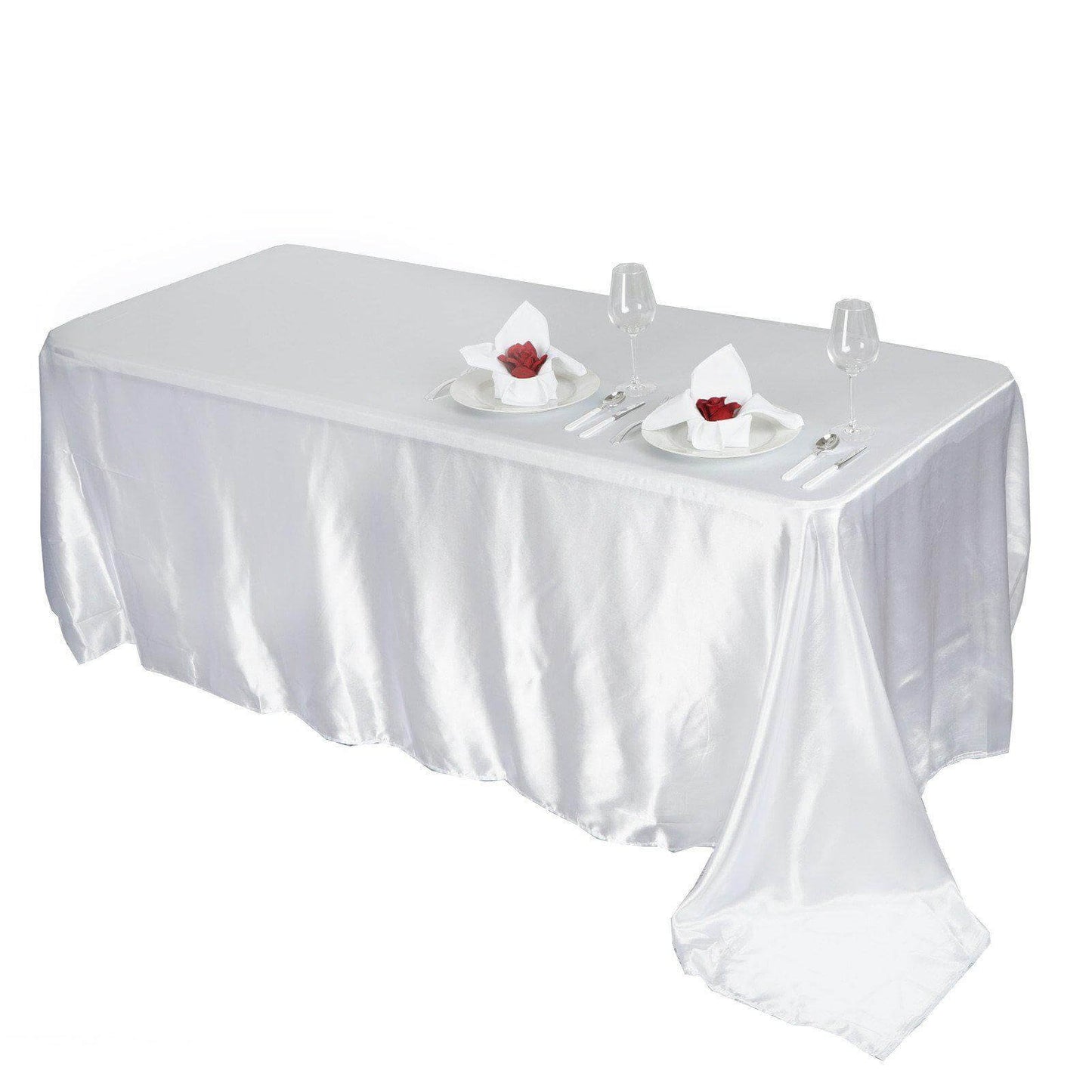 Satin Rectangular 90"x156" Tablecloth White - Seamless Stylish Table Cover for Wedding & Event Decoration