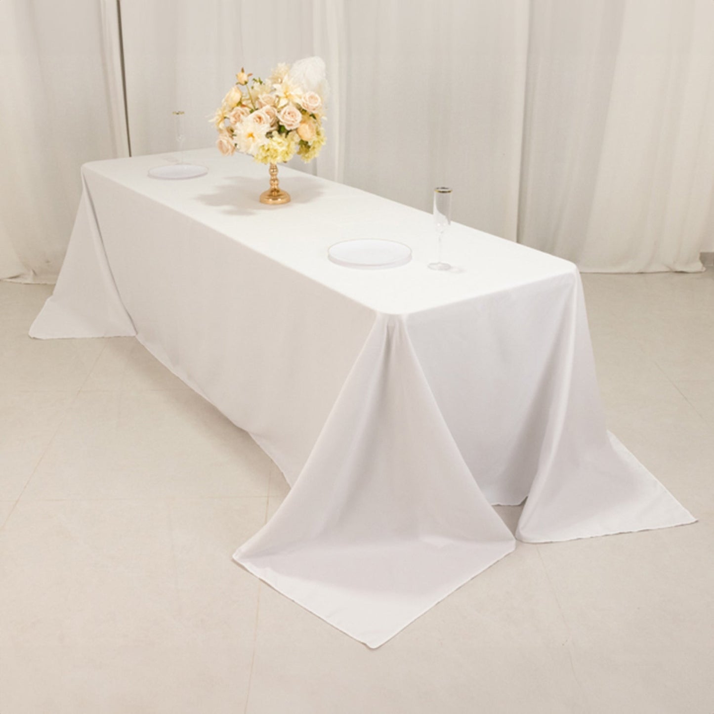 Cotton Blend 90"x156" Rectangle Tablecloth White - Seamless Wrinkle-Resistant Design for Grand Gatherings