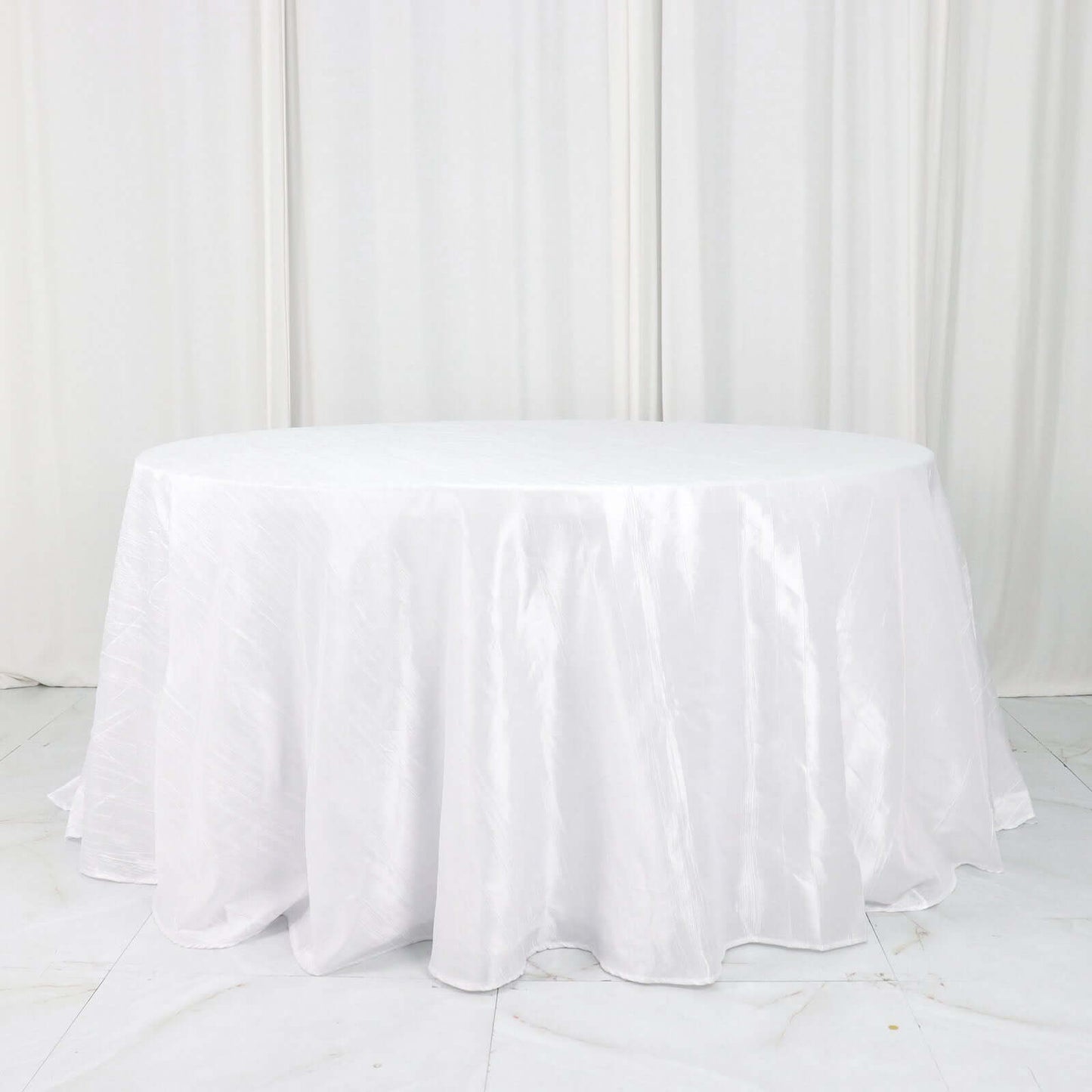 Taffeta 132" Round Tablecloth White - Seamless Accordion Crinkle Design for Exquisite Occasions