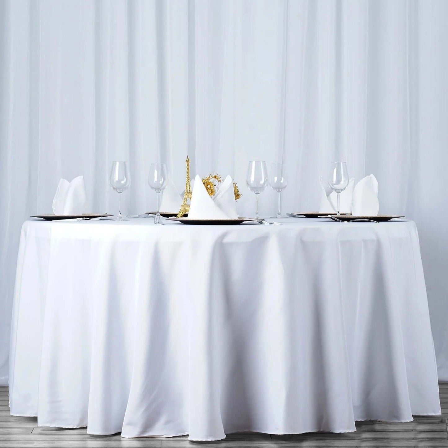 Premium Polyester 120" Round Tablecloth White - Seamless 220GSM Wrinkle-Resistant Design for Classy Events