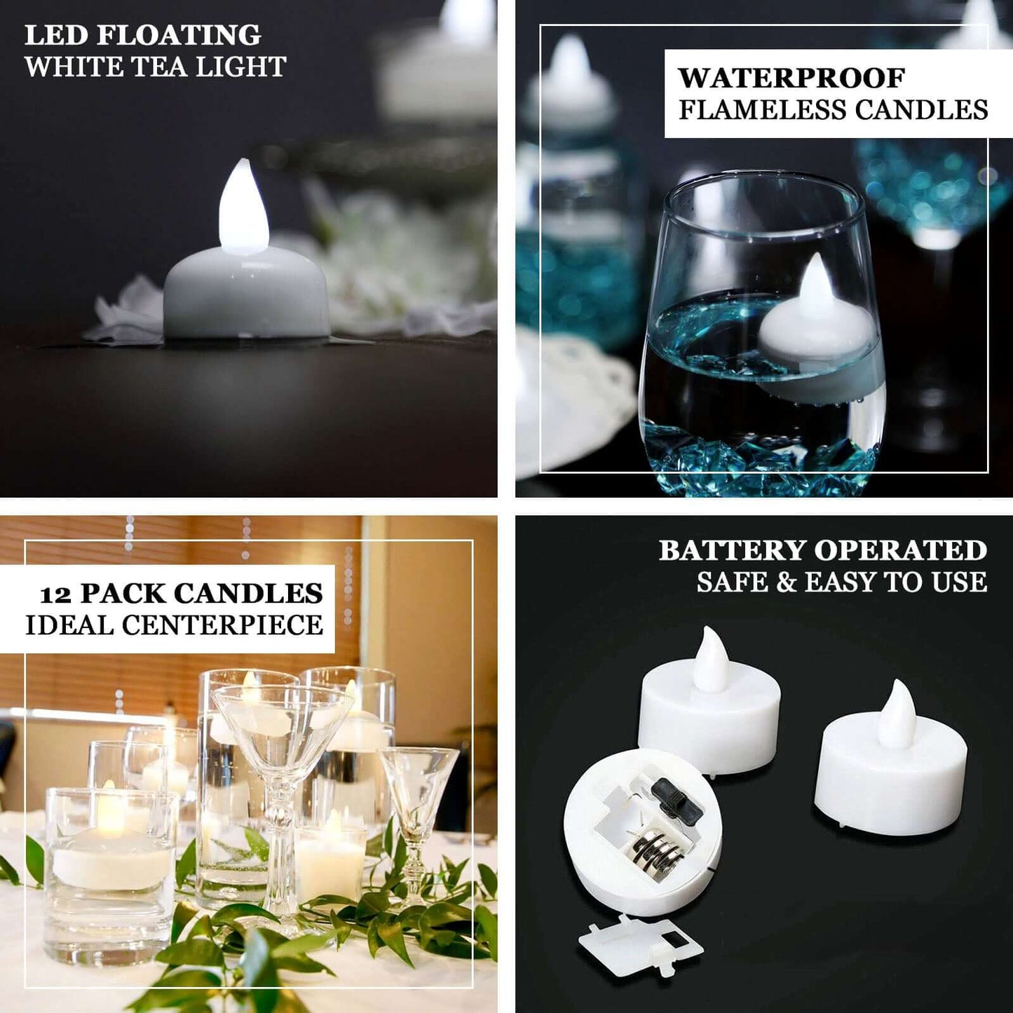 12-Pack Tealight Candles Flameless Design Cool White - Waterproof Floating LED Lighting