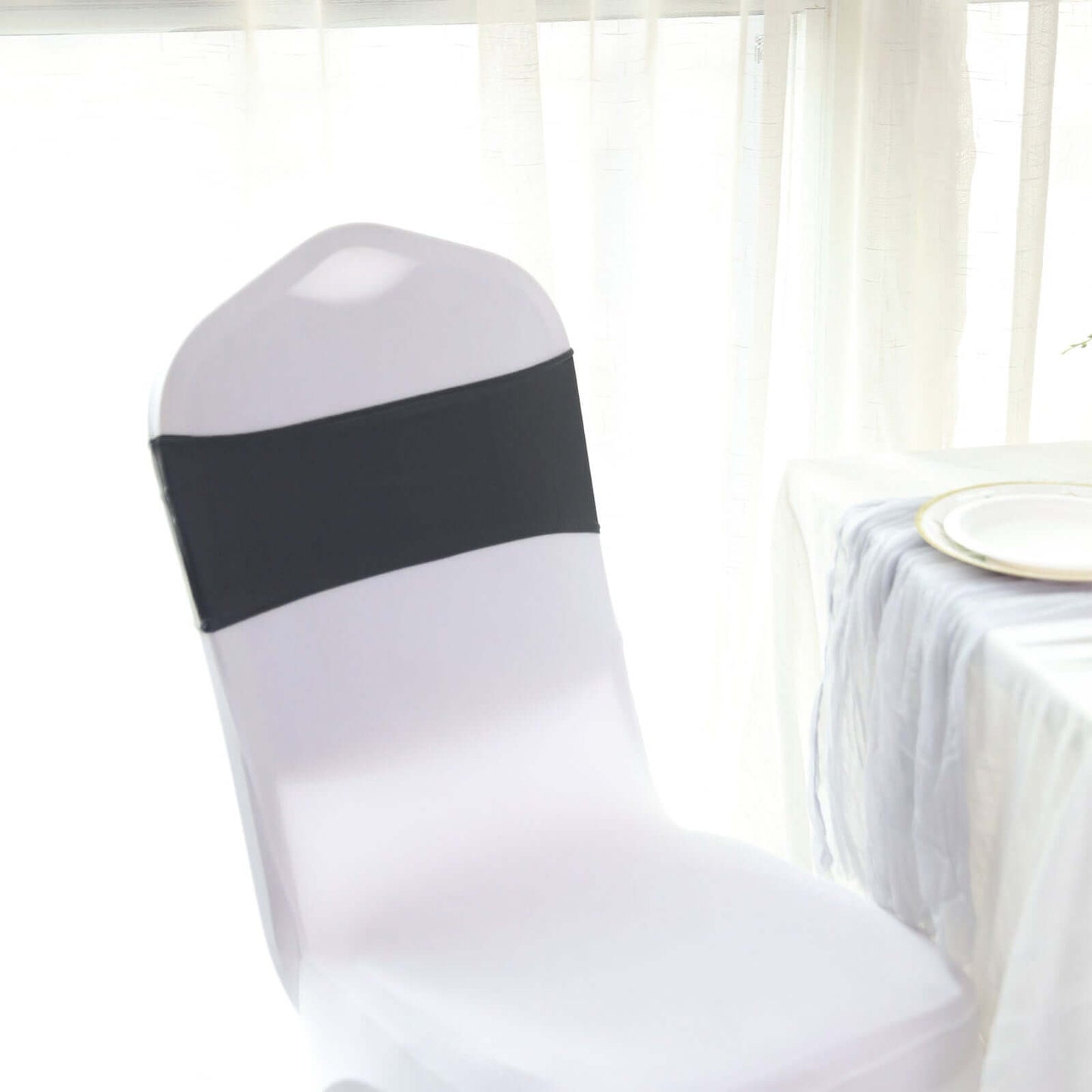 5 Pack Stretch Spandex Chair Sashes Charcoal Gray - Reusable Chair Bands with Silver Diamond Ring Slide Buckle 5"x14"