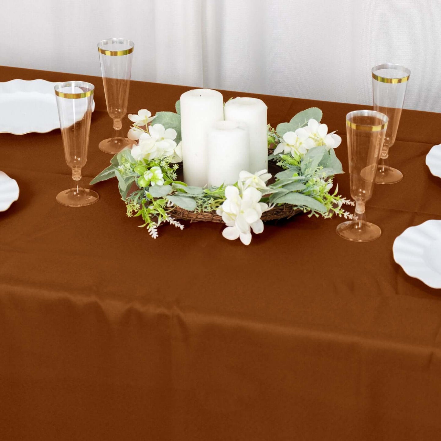 Polyester 60"x102" Rectangle Tablecloth Cinnamon Brown - Durable and Stylish Table Cover