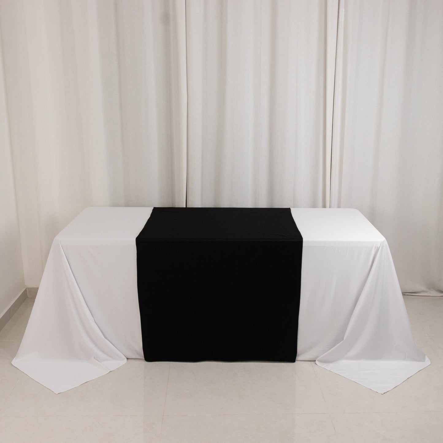 Scuba Polyester 36"x72" Wide Table Runner Black - Wrinkle-Free Trade Show Table Linen