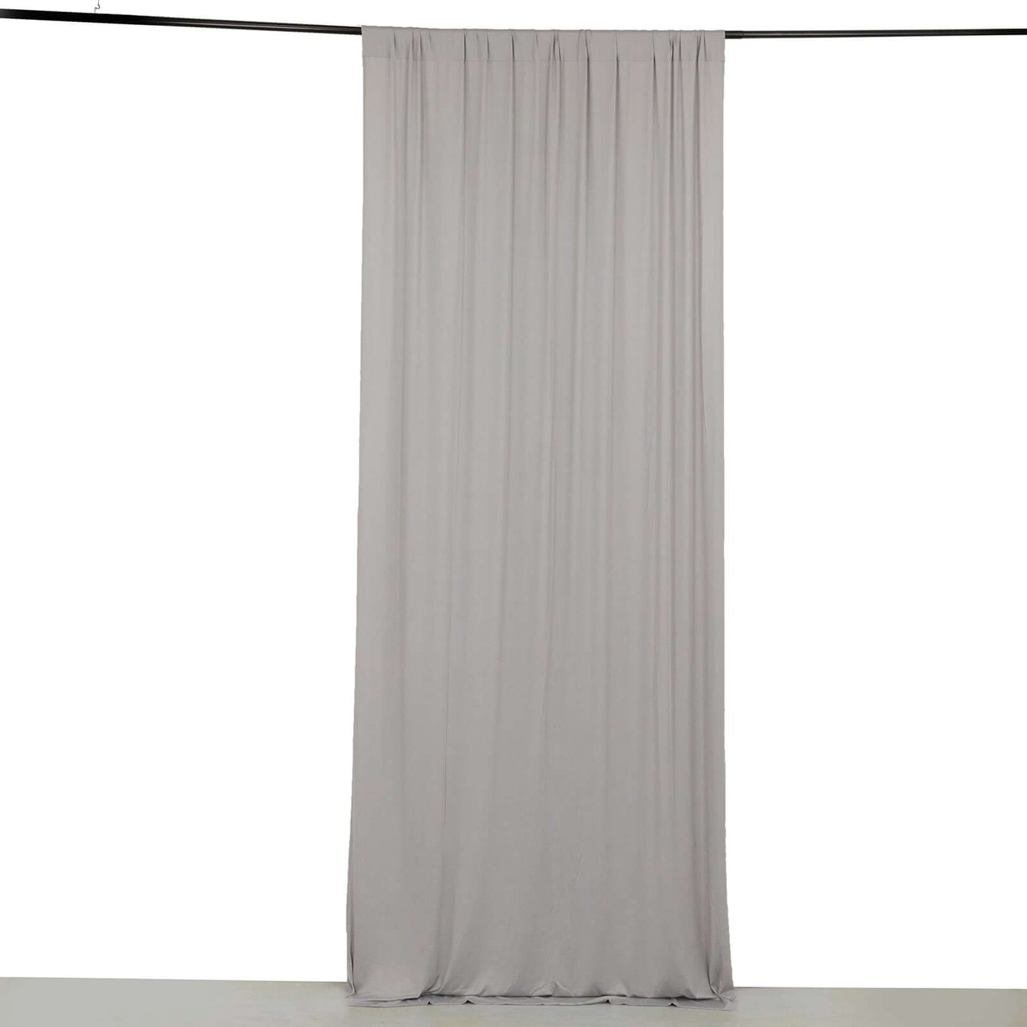 Silver 4-Way Stretch Spandex Event Curtain Drapes, Wrinkle Free Backdrop Event Panel with Rod Pockets - 5ftx10ft