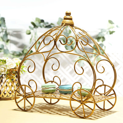 Pumpkin Carriage Table Centerpiece Gold Wrought Iron Wedding Display - Vintage Decor 11"