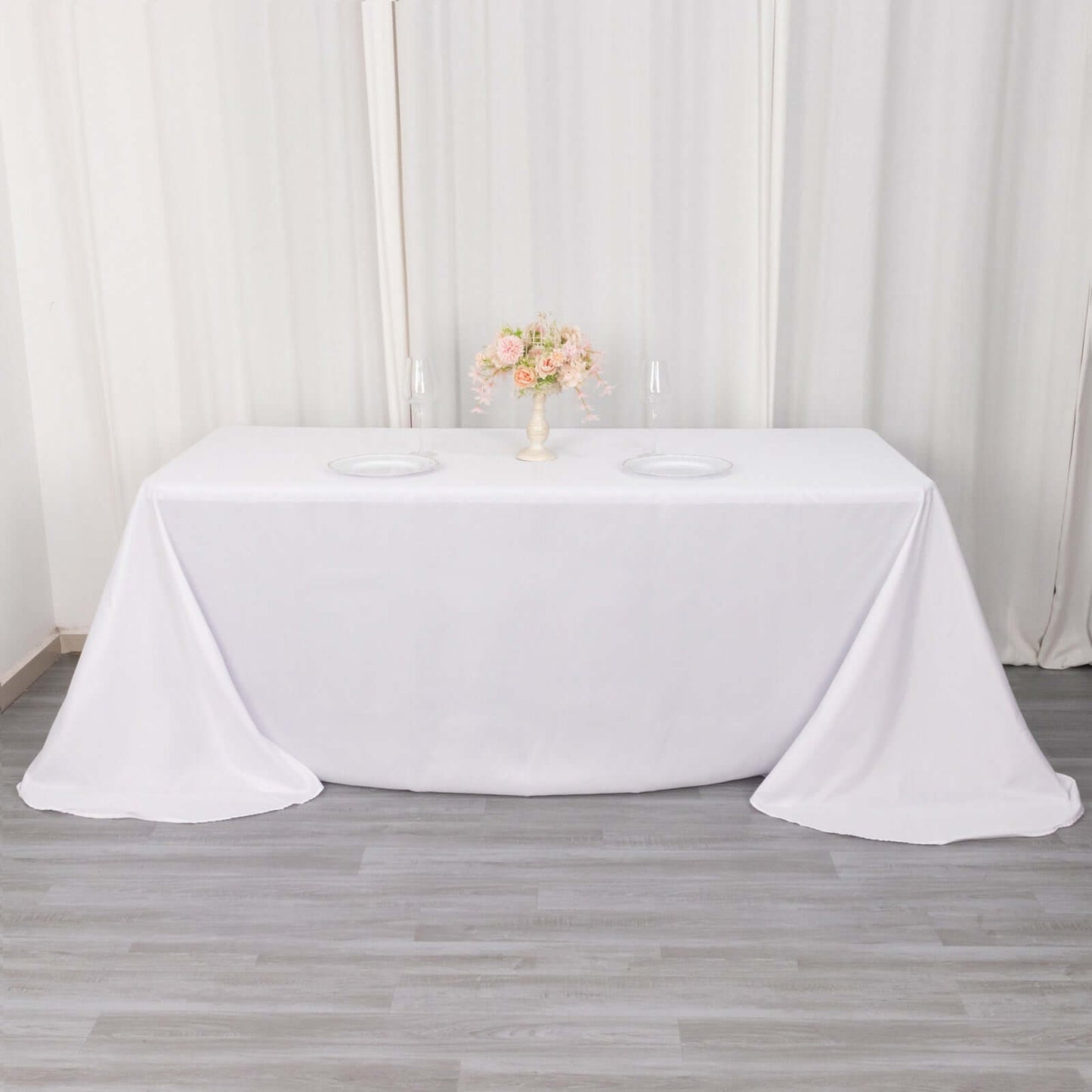 Polyester 90"x132" Rectangle Tablecloth White - Rounded Corners and Seamless Design for Sophisticated Gatherings